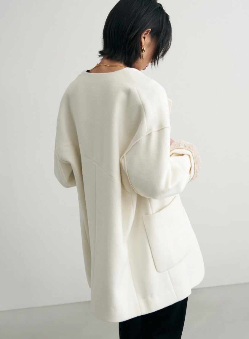 羊毛翻領落肩口袋大衣